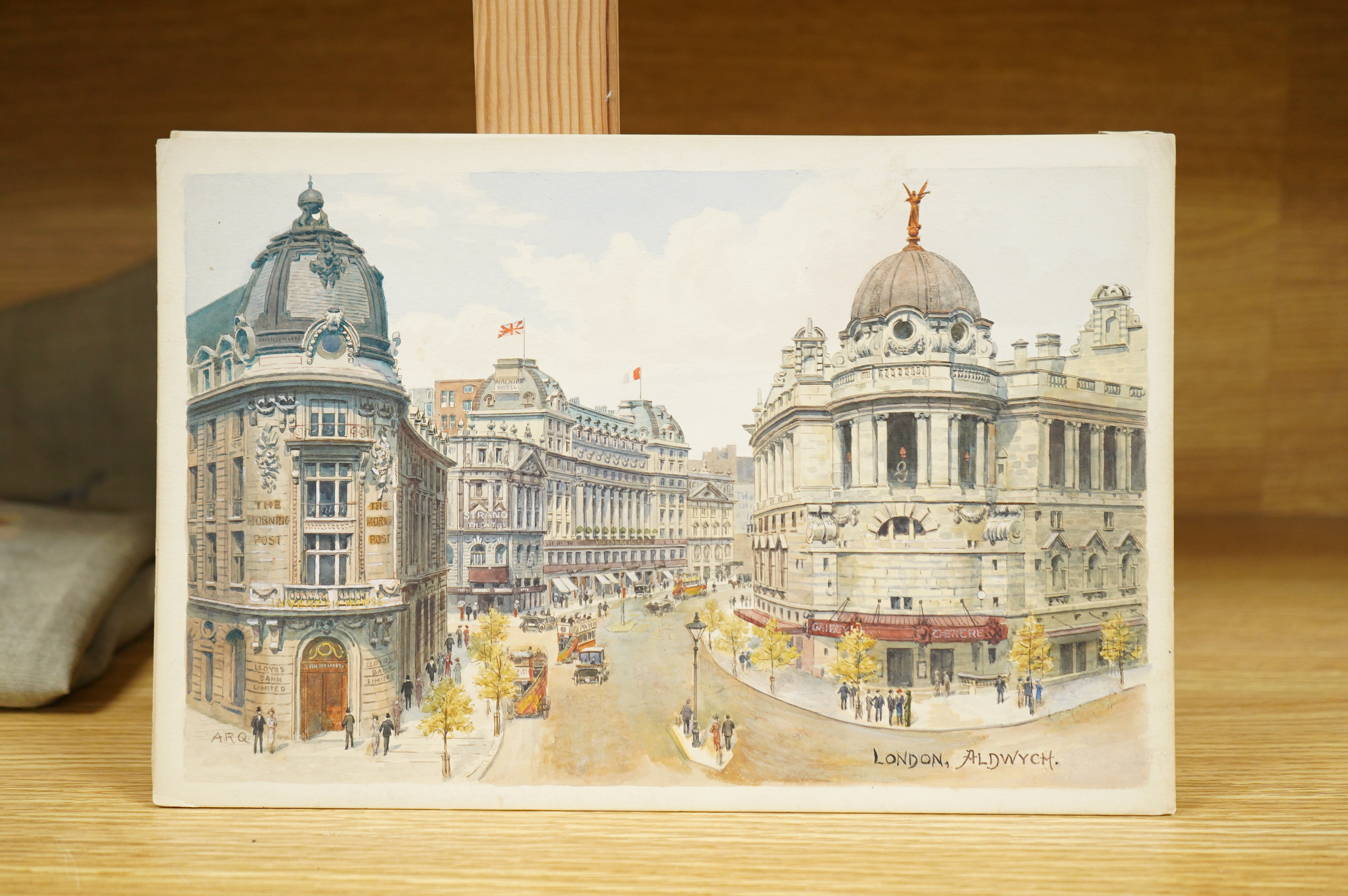 Alfred Robert Quinton (1853-1934), a set of six original watercolours for postcard designs, London views to include: Lambeth Bridge and Houses of Parliament, The Thames Embankment, The Lakes St James Park and Hyde Park C
